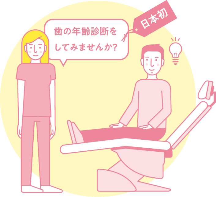 歯の年齢診断をしてみませんか？と声かけするイラスト