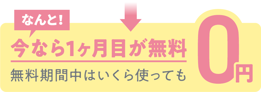 なんと今なら1ヶ月目が無料。無料期間中はいくら使っても0円
